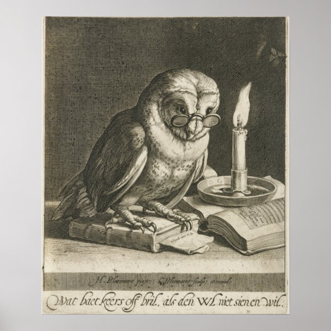 Vintage Owl Illustration Poster (Vorne)