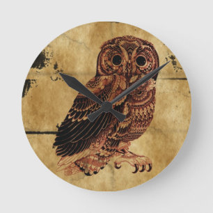 Vintage Owl Runde Wanduhr
