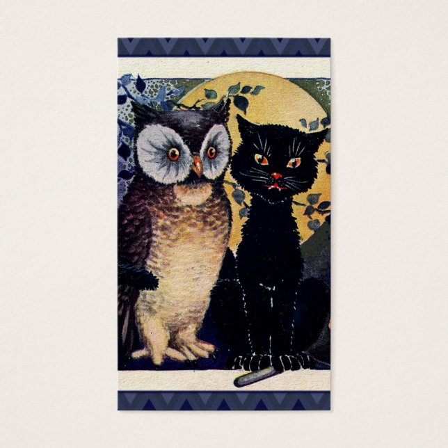Vintage Owl und Cat Halloween Gruß (Vorderseite)