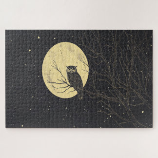 Vintage Owlingkunst unter Mondlicht Puzzle