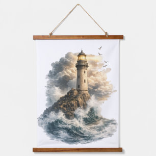 Vintage-Ozean-Leuchtturm-Holz-Wandbehang Wandteppich Mit Holzrahmen