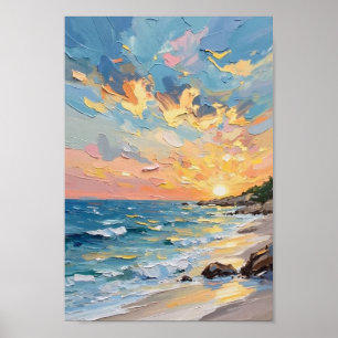 Vintage-Ozean-Sonnenuntergang-Meereslandschaft-Kun Poster