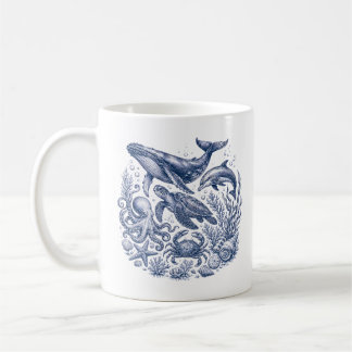 Vintage-Ozeanleben Blau-Weiße Seefahrtsdekoration Kaffeetasse