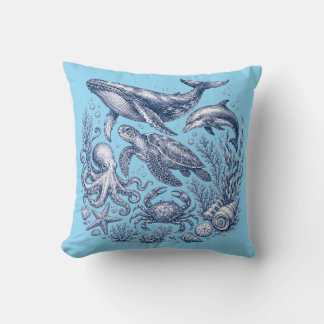 Vintage Ozeanleben Hellblau Nautical Kissen