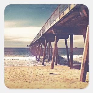 Vintage-Ozeanpier Quadratischer Aufkleber