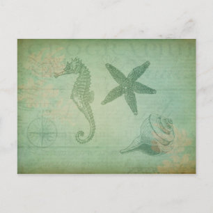 Vintage Ozeantiere und Muscheln Postkarte