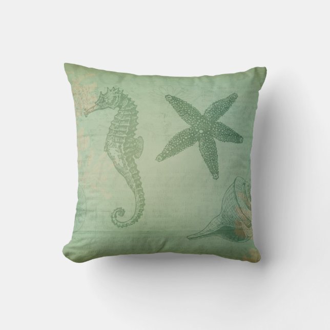 Vintage Ozeantiere und Seashells Kissen (Vorderseite)