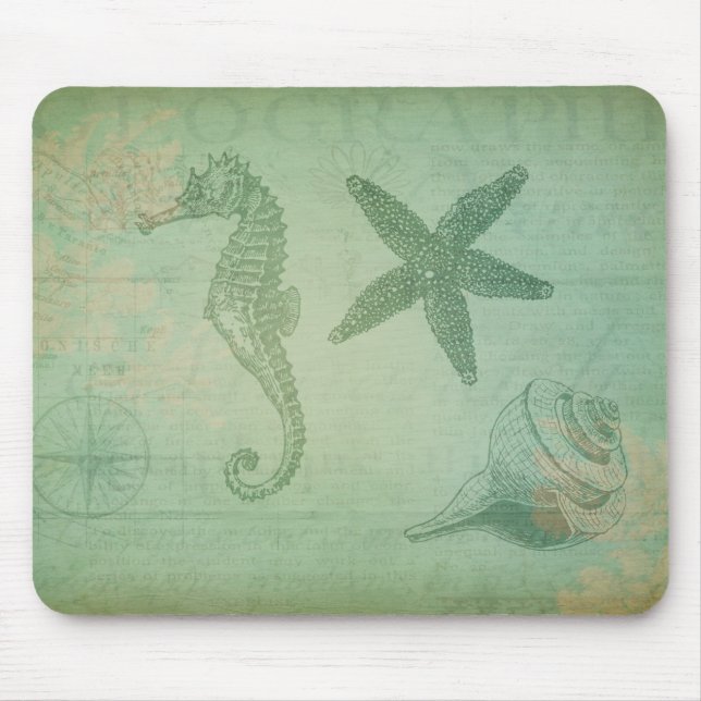 Vintage Ozeantiere und Seashells Mousepad (Vorne)