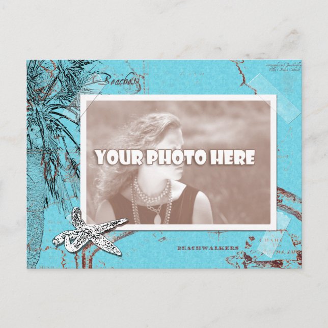 Vintage Ozeanübersicht, Türkisfarben, Foto Postkarte (Vorderseite)