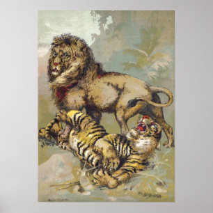 Vintage P. T. Barnum Löwe und Tiger Druck Poster