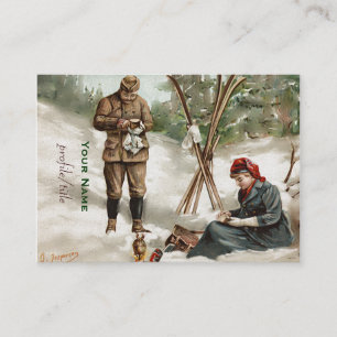 Vintage-Paar auf einer Skitour Visitenkarte