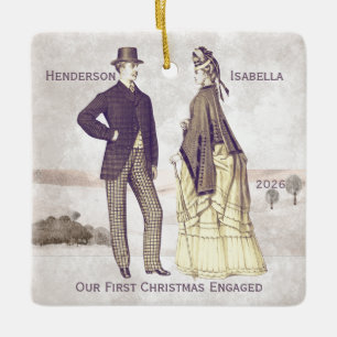 Vintage Paar erstes Weihnachten verlobt Keramikornament