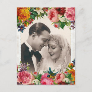 Vintage Paar in Liebe Hochzeitsrosen Postkarte