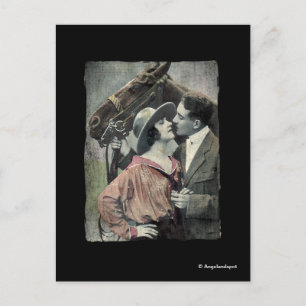 Vintage Paar und Pferd Postkarte