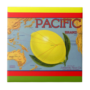Vintage Pacific Fruchtkarte Zitrone Kistenetikett Fliese
