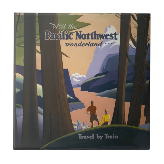 Vintage Pacific Northwest Reiseplakat 1925 Zug Fliese (Vorderseite)
