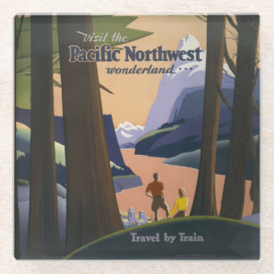 Vintage Pacific Northwest Reiseplakat 1925 Zug Glasuntersetzer