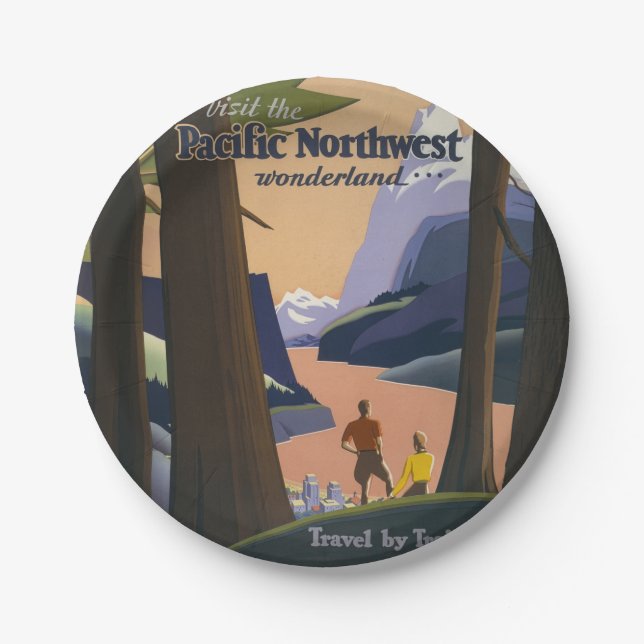 Vintage Pacific Northwest Reiseplakat 1925 Zug Pappteller (Vorderseite)