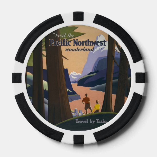 Vintage Pacific Northwest Reiseplakat 1925 Zug Pokerchips (Vorderseite)
