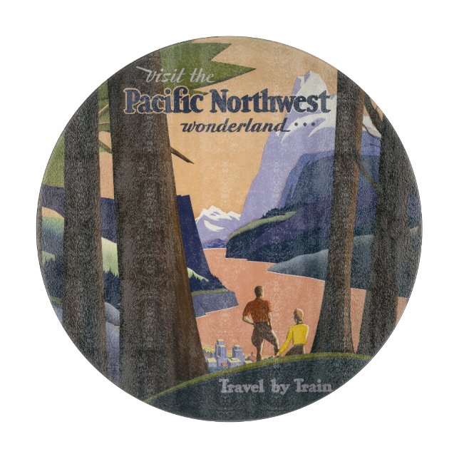 Vintage Pacific Northwest Reiseplakat 1925 Zug Schneidebrett (Vorderseite)