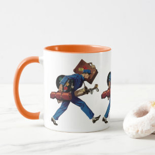 Vintage Page in Uniform, Koffer und Golfschläger Tasse