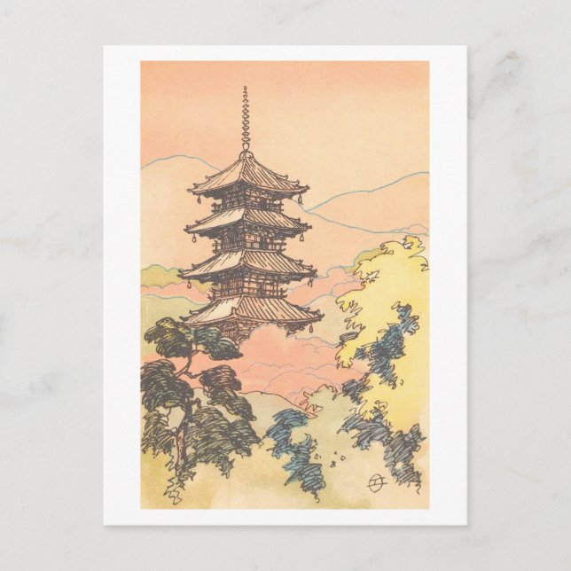 Vintage Pagode, Nara, Japan Postkarte (Vorderseite)