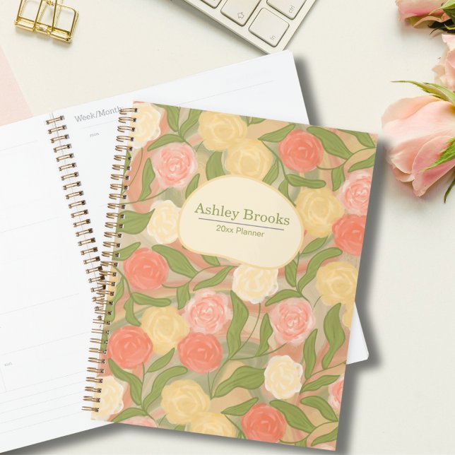 Vintage Painterly Roses Personalized Planner Planer (Elegant Rose Painterly Personalized Planner)