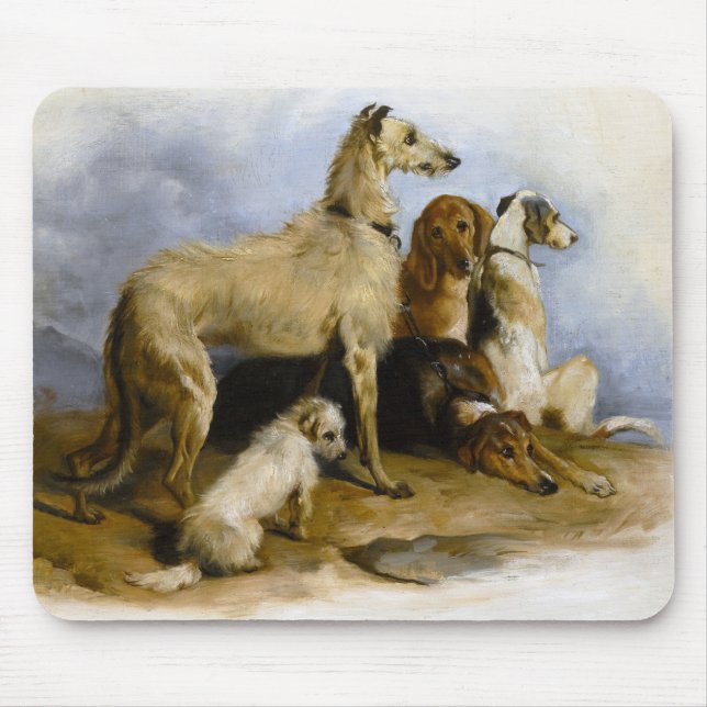 Vintage painting of five cute dogs mousepad (Vorne)