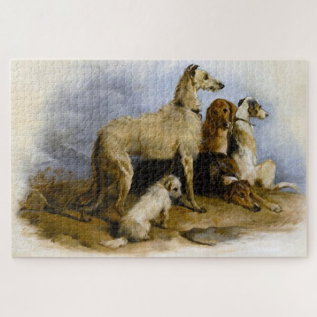 Vintage painting of five cute dogs puzzle (Horizontal)