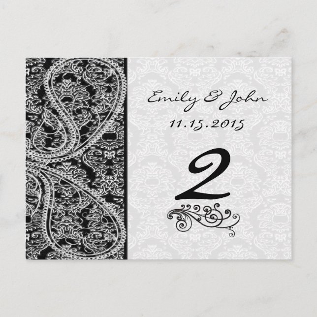 Vintage Paisley Damask Hochzeiten in Schwarz/Weiß Postkarte (Vorderseite)
