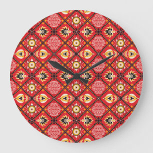 Vintage Paisley Leidenschaft - Asiatische Seiden-S Große Wanduhr