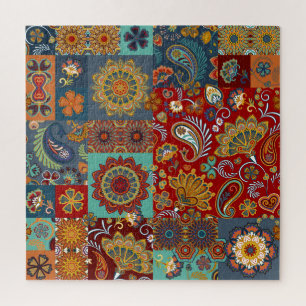 Vintage-Paisley-Mandala-farbige Patchworkarbeit Puzzle
