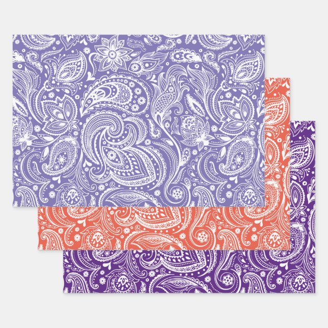 Vintage Paisley-Muster 3 Farbhintergrund Geschenkpapier Set (Set)