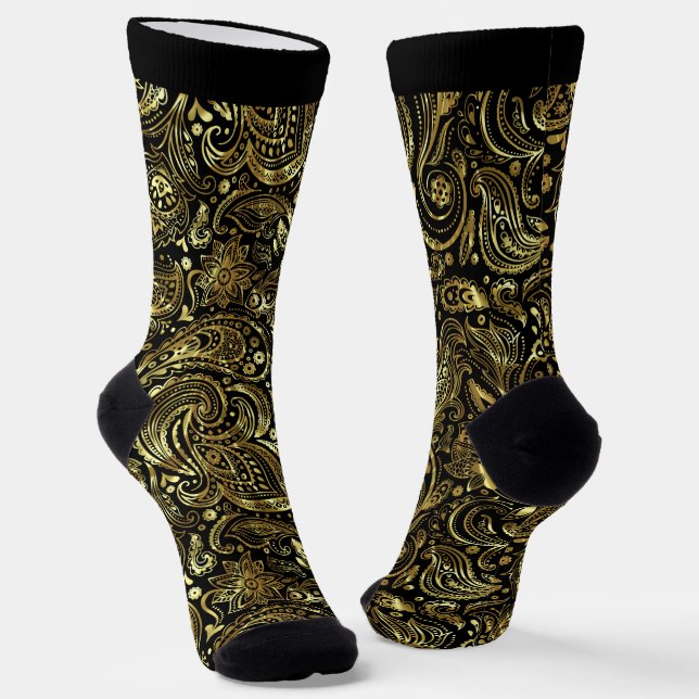 Vintage Paisley-Muster aus Gold und Schwarz Socken (Gewinkelt)