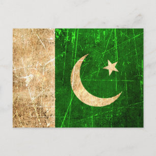 Vintage pakistanische Flagge gekratzt und abgenutz Postkarte