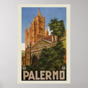 Vintage Palermo Sizilien Reiseanzeige für Italien Poster