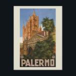 Vintage Palermo Sizilien Reiseanzeige für Italien Postkarte<br><div class="desc">Wunderschön retuschiert von einem originalen großen Reiseplakat.
Auf diesem Poster: Palermo Kathedrale Turm.
Palermo ist eine Stadt in Süditalien,  die Hauptstadt der autonomen Region Sizilien und der Provinz Palermo.</div>