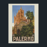 Vintage Palermo Sizilien Reiseanzeige für Italien Postkarte<br><div class="desc">Wunderschön retuschiert von einem originalen großen Reiseplakat.
Auf diesem Poster: Palermo Kathedrale Turm.
Palermo ist eine Stadt in Süditalien,  die Hauptstadt der autonomen Region Sizilien und der Provinz Palermo.</div>