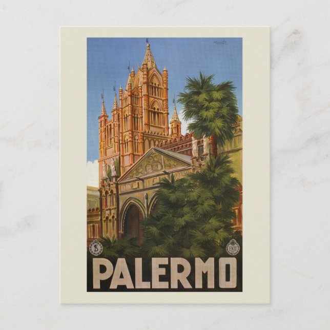 Vintage Palermo Sizilien Reiseanzeige für Italien Postkarte (Vorderseite)