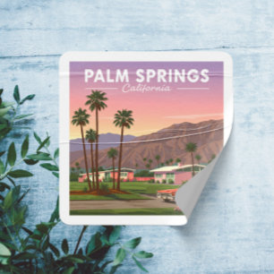 Vintage Palm Springs Kalifornien Quadratischer Aufkleber