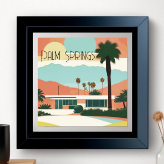 Vintage Palm Springs Wasserfarbenpalmen Poster