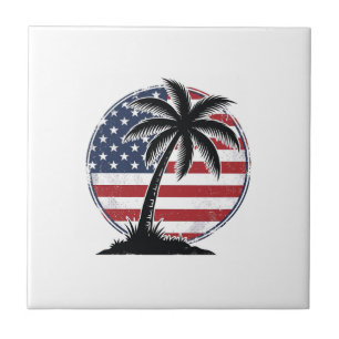 Vintage Palm Tree Amerikanische Flagge Sommer-Shir Fliese