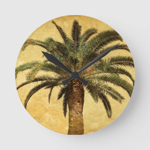 Vintage Palm Tree - angepasste tropische Vorlage Runde Wanduhr