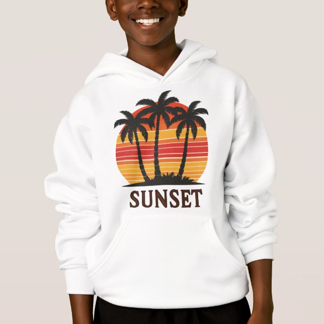 Vintage Palm Tree Sunset Retro Ästhetik Hoodie (Vorderseite)