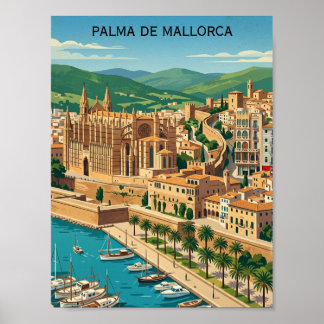 Vintage Palma de Mallorca City View Travel Poster