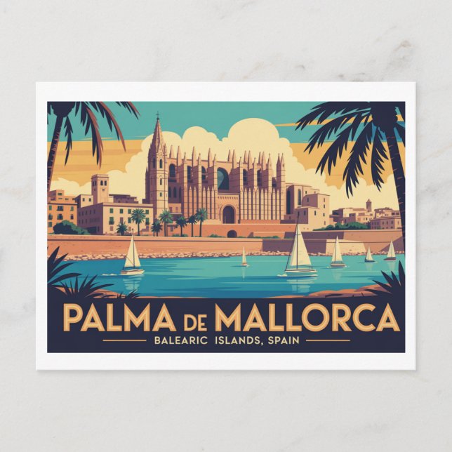 Vintage Palma de Mallorca   Postkarte (Vorderseite)