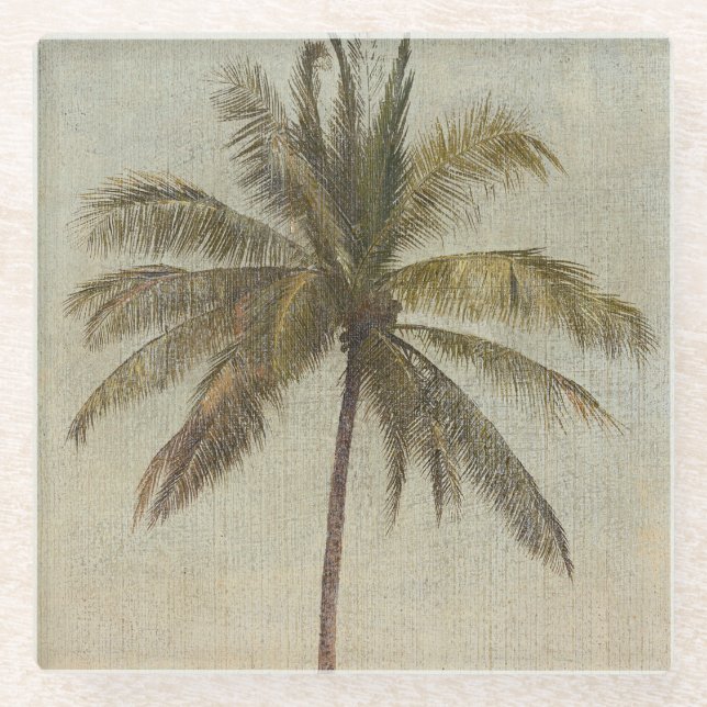 Vintage Palmbaummalerei Glasuntersetzer (Vorderseite)