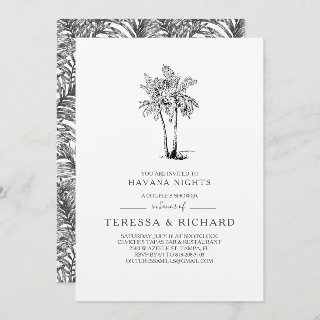 Vintage Palmen | Havanna Nights Paare Dusche Einladung (Vorne/Hinten)
