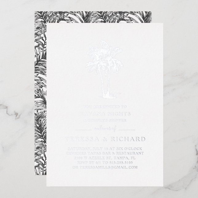 Vintage Palmen | Havanna Nights Paare Dusche Folieneinladung (Vorderseite/Rückseite)