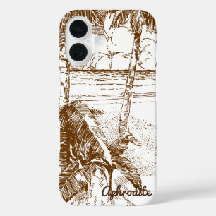 Vintage-Palmen Tropischer Strand Radierung Editier iPhone 16 Hülle